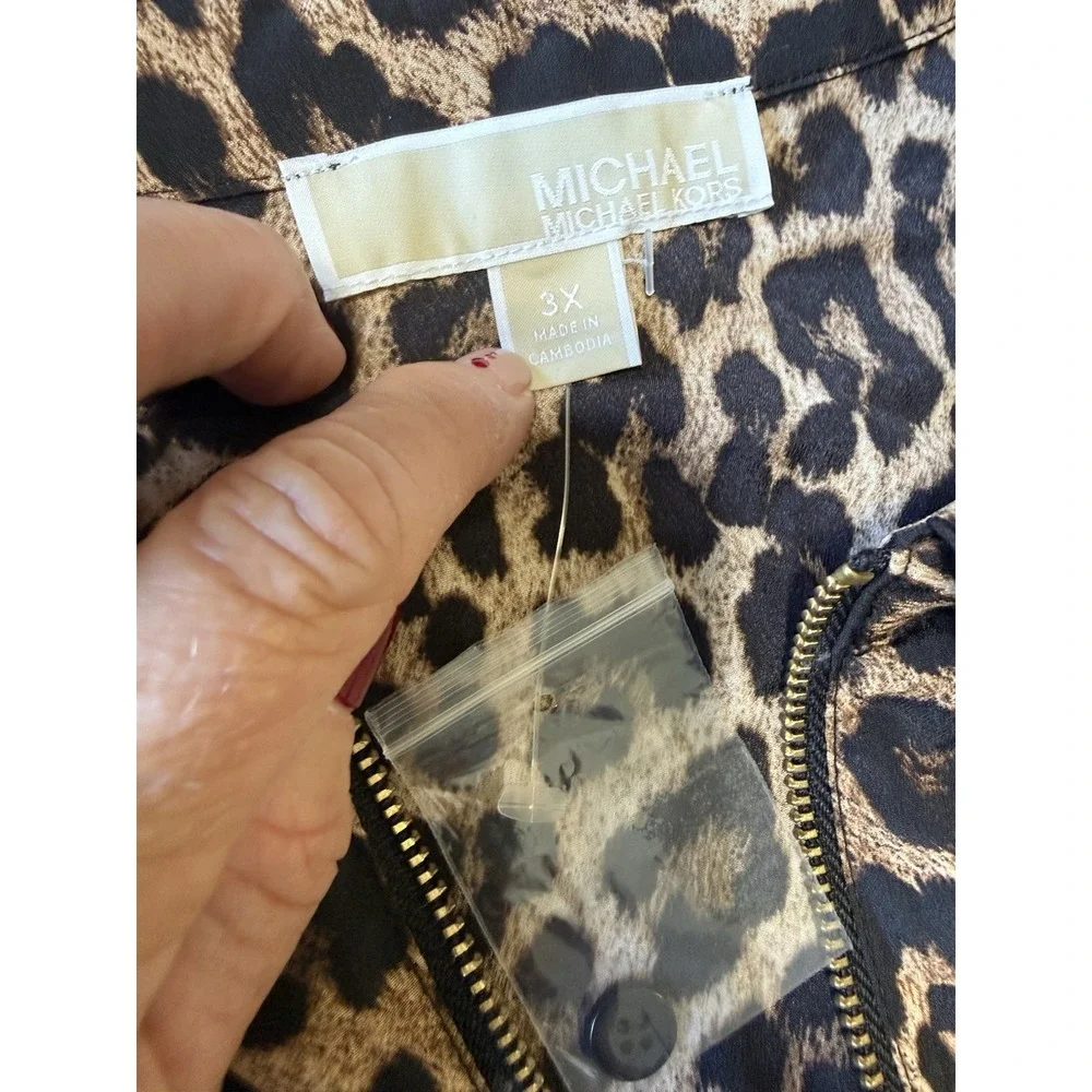 NEW Michael Kors Leopard Print Zip Front Blouse Top Women's Plus Size 3X